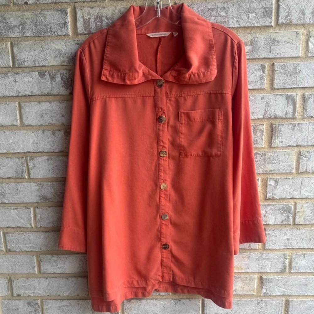 Soft Surroundings Long Sleeve Hi-Low Button Front Orange Blouse Women's Size L